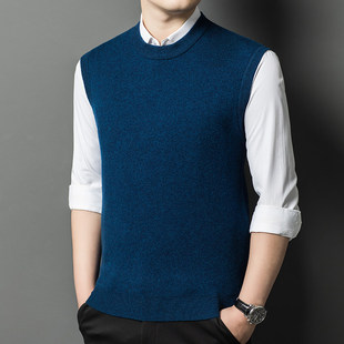 恒源祥男士圆领羊绒衫马甲秋冬加厚爸爸红色毛衣新款羊毛衫男背心