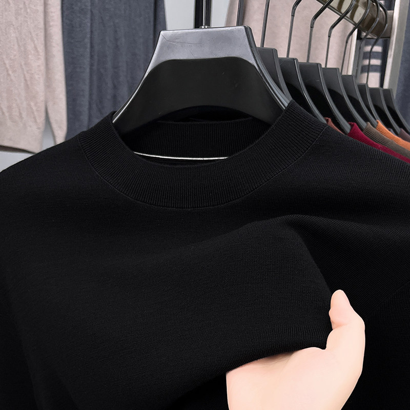 恒源祥羊毛衫男100纯羊毛薄款半高领纯色毛衣宽松内搭针织打底衫