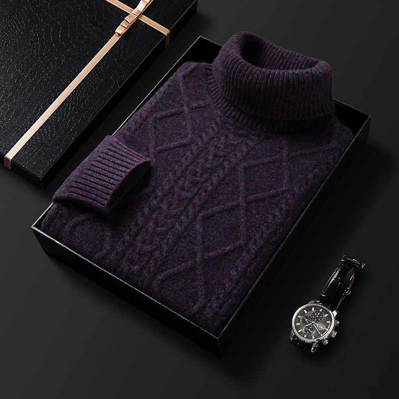 恒源祥双股加厚高领羊绒衫男100%纯羊绒毛衣打底衫麻花针织衫大码