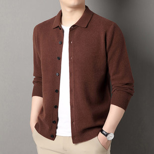 恒源祥羊绒衫男外套秋冬季加厚毛衣开衫翻领2025新款爸爸羊毛衫男