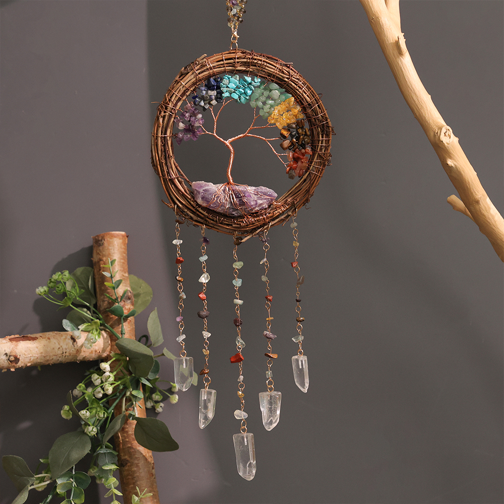 復古手工編織藤環生命樹捕夢網