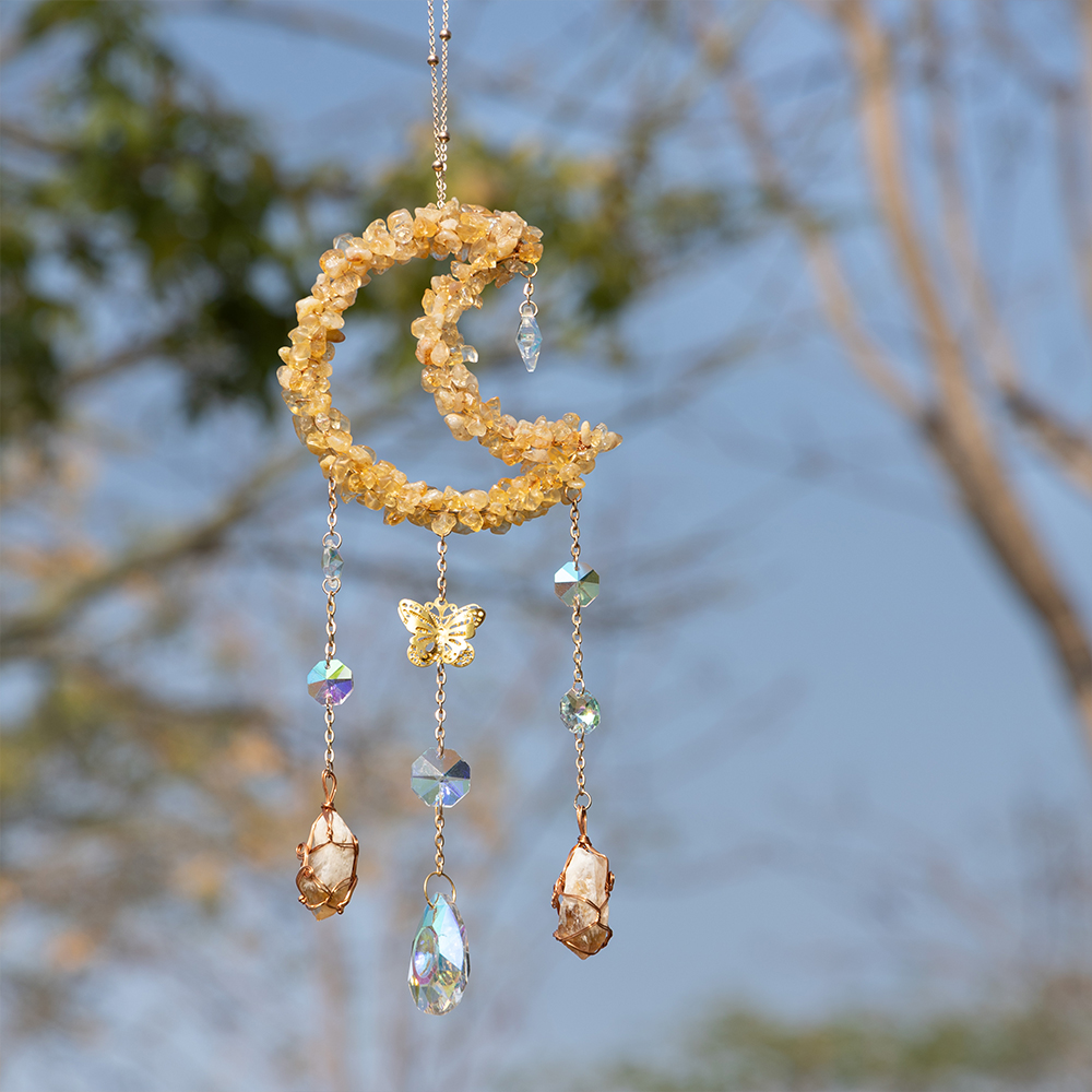 輕奢黃水晶房間太陽窗戶裝飾掛飾