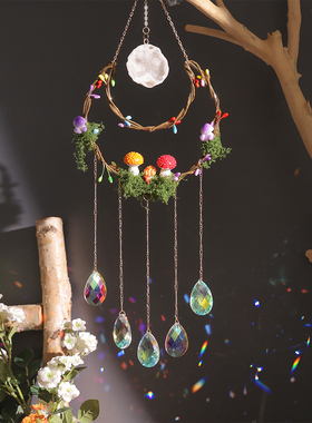 创意彩色蘑菇水晶彩虹梦幻太阳捕手挂件吊坠装饰房间客厅阳台挂饰