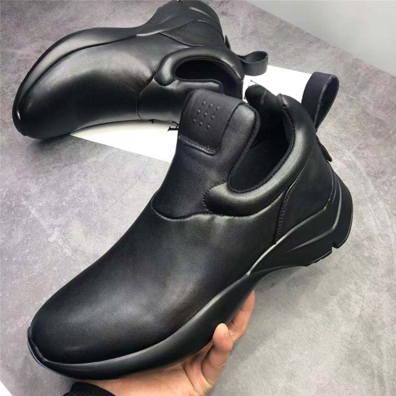 网红新款头层牛皮男鞋个性套脚真皮厚底增高休闲鞋时尚潮鞋懒人鞋