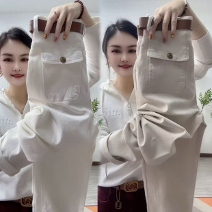 女春秋宽松显瘦哈伦裤 直筒裤 时尚 工装 小脚老爹裤 水洗棉牛仔休闲裤