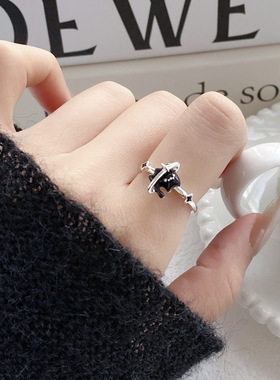 甜酷滴油猫咪开口可调戒指女款