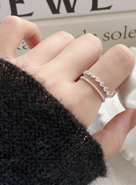 百搭森系微水滴锆石开口可调戒指