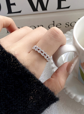 简约宫廷风花边锆石开口戒指女