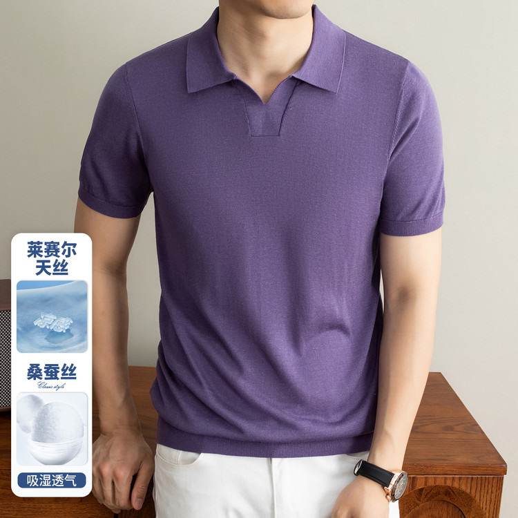 莱赛尔+桑蚕丝短袖针织T恤男装