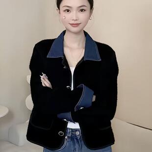 防水貂绒牛仔翻领外套女2025秋季新款宽松显瘦气质小香风时尚百搭