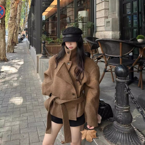 立领高级感呢子大衣女2025秋冬新款毛呢外套小个子韩系慵懒风短款
