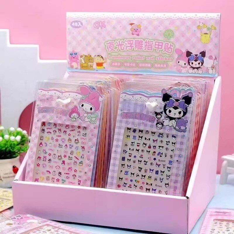 六一礼品创意卡通夜光浮雕指甲贴女孩夜光美甲贴画幼儿奖励贴纸