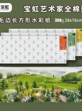 宝虹水彩纸艺术家 棉浆水彩纸毛边水彩纸300g长条形/10张