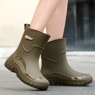 女中筒厚底防水防滑耐磨厨房工作鞋 雨鞋 加绒保暖短筒雨靴 时尚 新款
