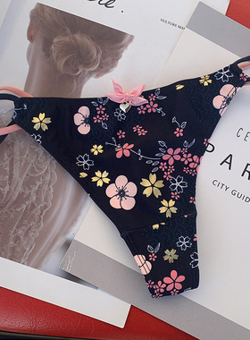 豹纹丁字裤女纯棉底档 少女学生细带碎花t裤低腰性感火辣内裤