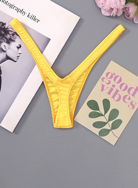 欧美高开叉深v丁字裤女低腰无痕勒阴透气冰丝火辣性感健身瑜伽T裤