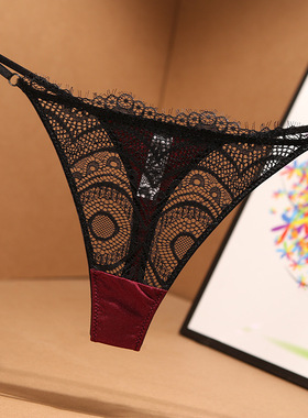 欧美细带丁字裤女性感蕾丝隐形无痕高端仿真丝可调节腰带女士t裤
