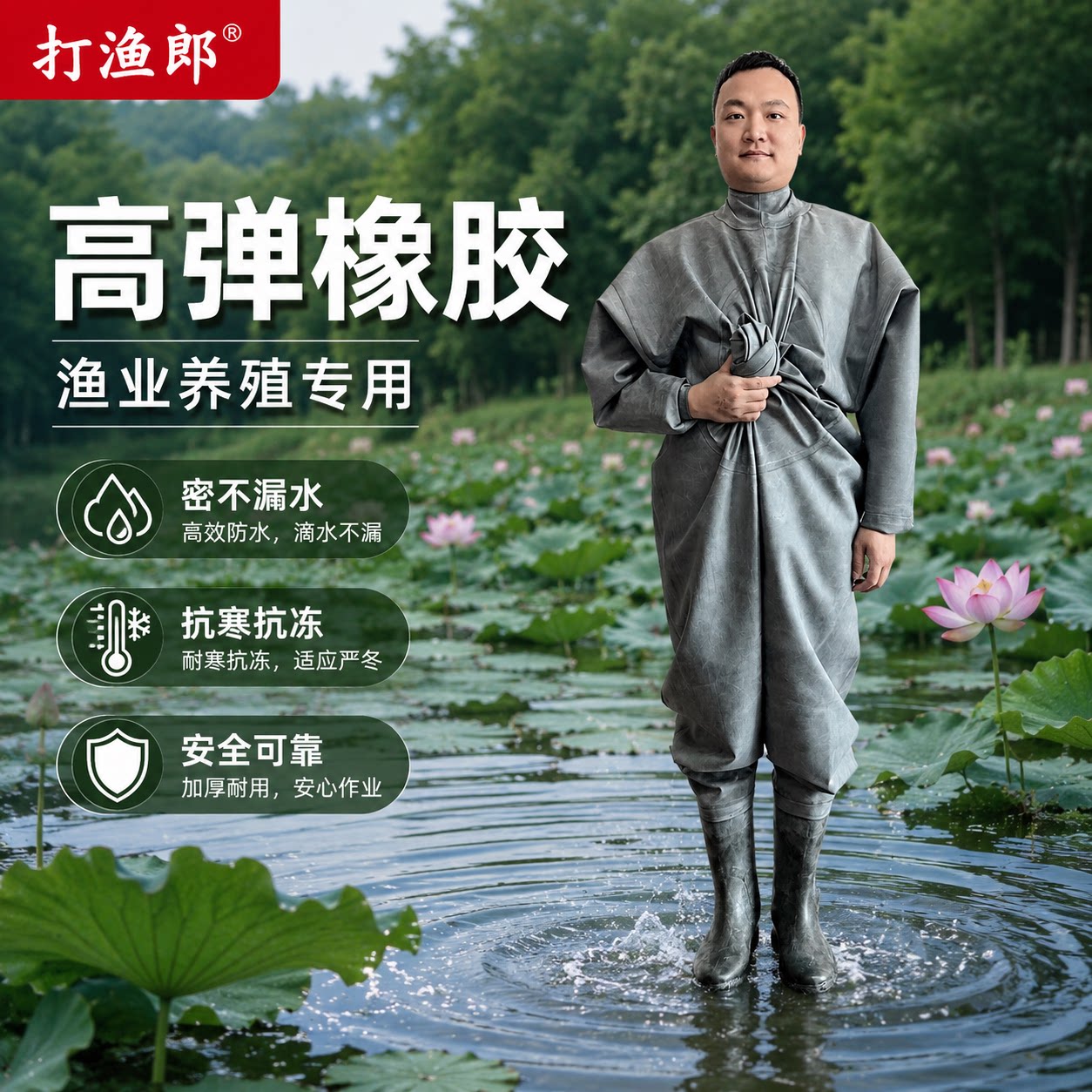 打渔郎全身加厚橡胶下水裤捕捉鱼抓鱼全封闭皮叉连体衣鞋挖藕服