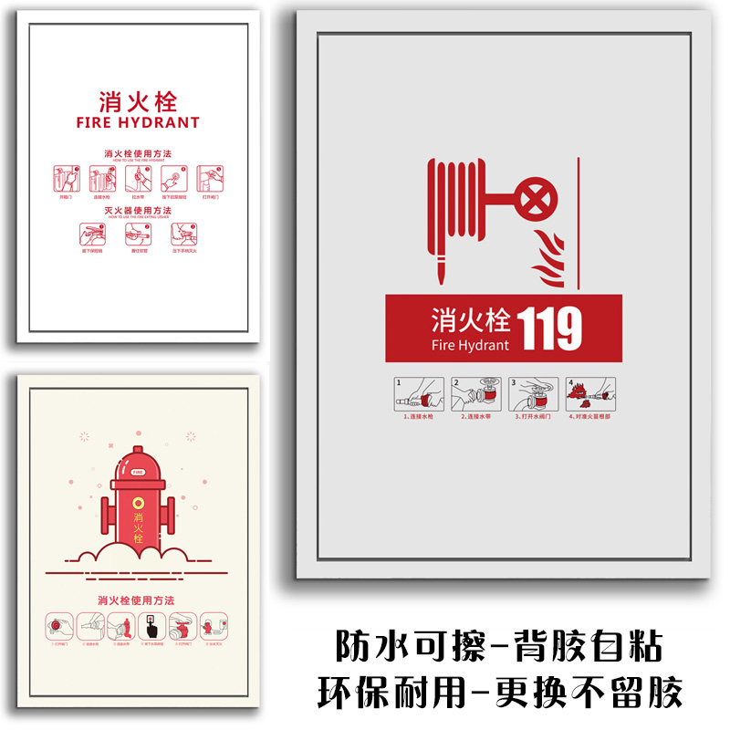 定制消防栓装饰遮挡装饰画墙贴翻新自粘贴纸消火栓海报防水贴画图片