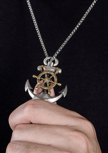 乘风破浪的哥哥 水手远航船舵长项链可转动设计感气质朋克潮男女