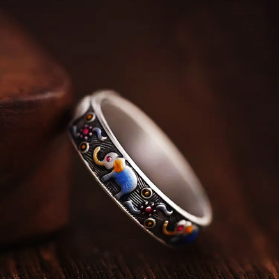 通用珐琅彩景泰蓝吉象开口戒