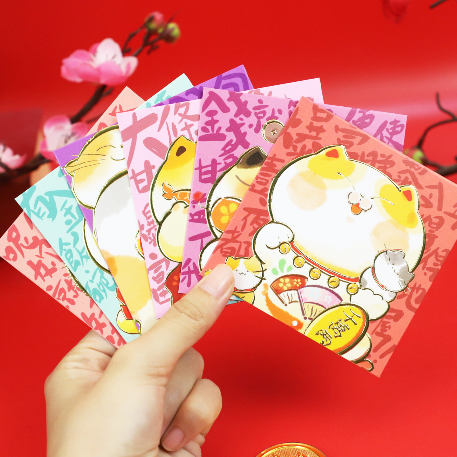2026新年小号百元卡通创意招财猫定制通用利是封港版正方形红包袋