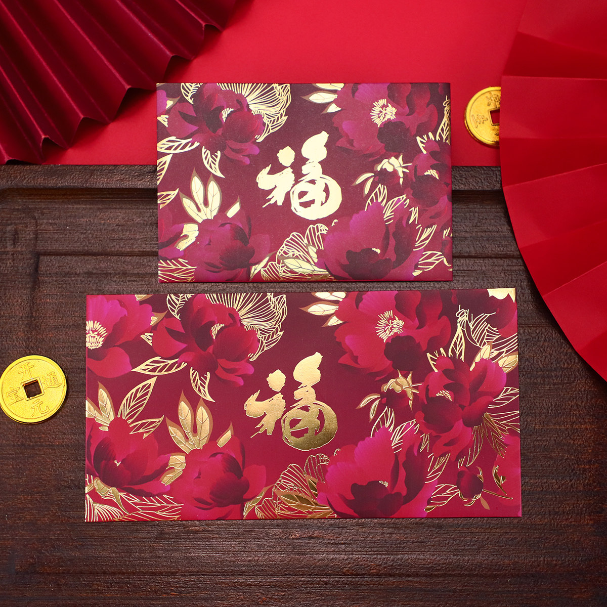 复古风精品玫瑰花结婚红包封福字创意马年压岁高档百元利是封定制