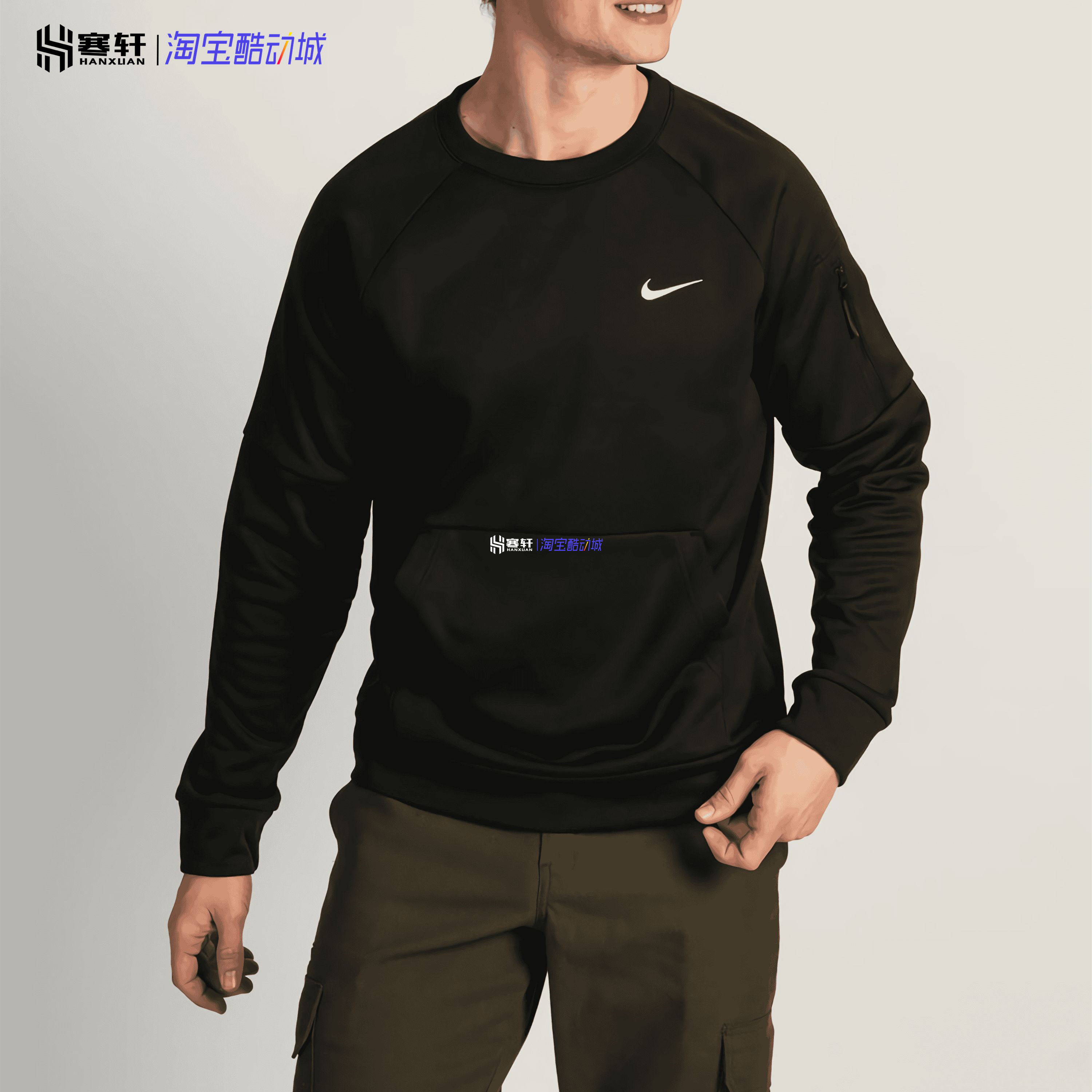 Nike耐克男训练健身休闲运动加绒针织保暖口袋套头卫衣FB8506-010