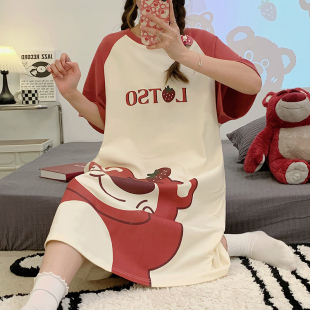 夏季 中长裙 女士睡裙宽松休闲短袖 过膝学生舒适睡衣家居服韩版