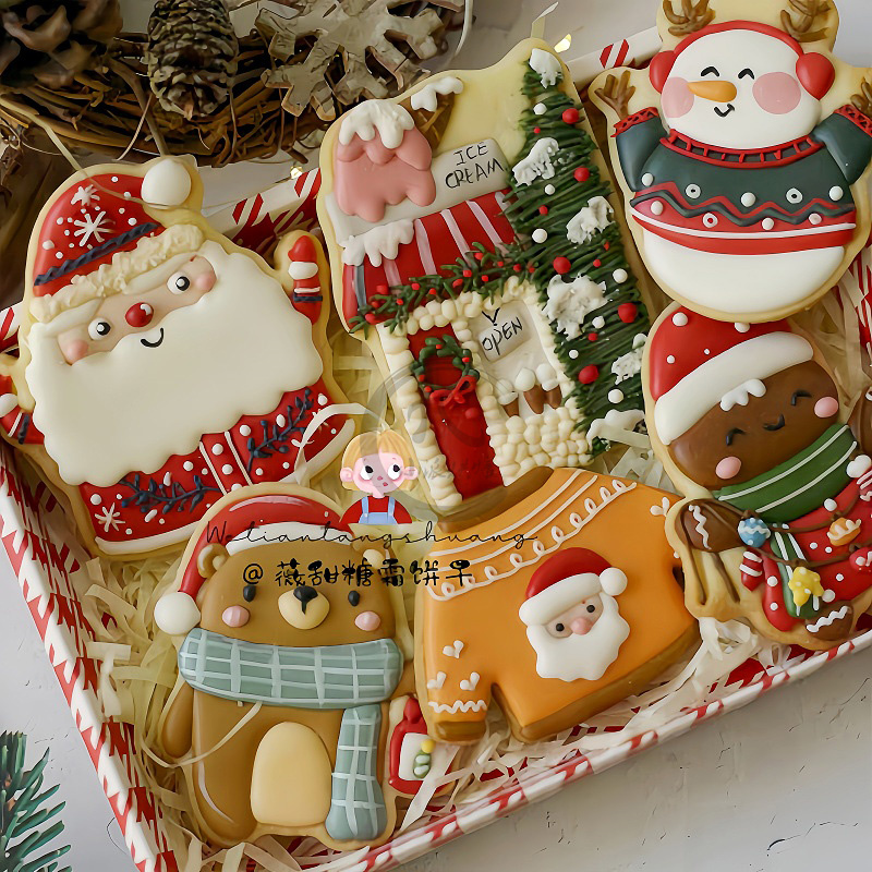 薇甜老师圣诞节卡通饼干模具圣诞房子雪人姜饼人屋按压式烘焙工具