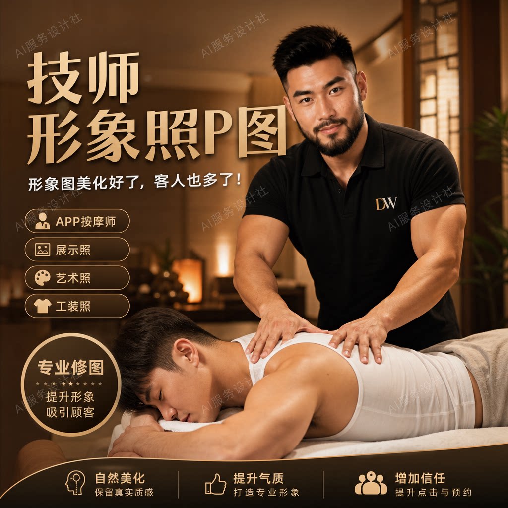 形象照到位P图头像工装照服按摩APP平台技师职业往约艺术照PS专业