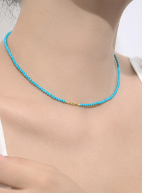 原创轻奢高级感天然绿松石碎银项链女锁骨链气质百搭设计感颈链