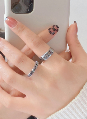 复古做旧招财钱多多麻将戒指女小众时尚ins潮设计可调节食指指环