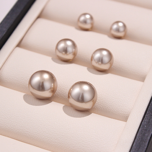 气质香槟金珍珠耳钉925银针轻奢复古高级感美拉德风耳环网红耳饰