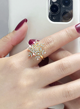 23年新款旋转雪花戒指女时尚个性小众设计感轻奢食指指环开口戒子