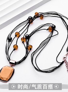 韩国长款大气水晶挂件吊坠项链