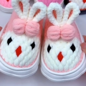 云朵软底棉鞋 手工编织diy冰条线钩织卡通兔子宝宝拖鞋 冬季 送女友