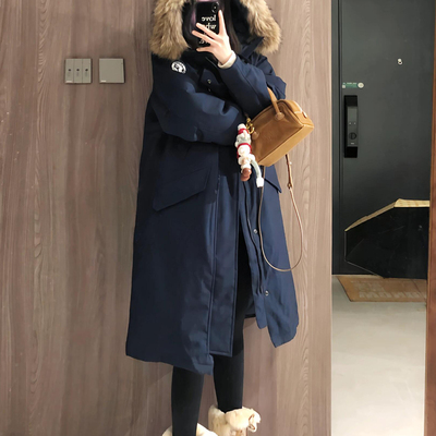 大毛领羽绒棉服女2025冬季新款加厚长款工装派克服棉衣外套小个子