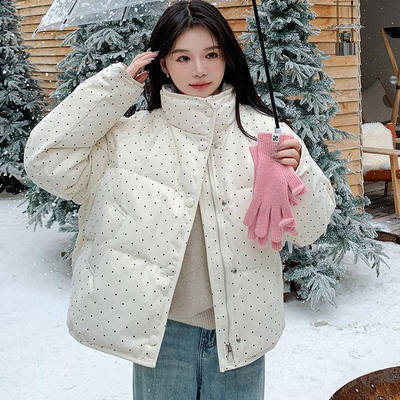白色波点短款羽绒服女款冬季2025新款爆款小个子巨好看的外套棉服