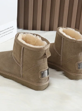 CE冬季新款真皮雪地靴女加绒加厚保暖防滑毛毛鞋短筒东北棉鞋5854