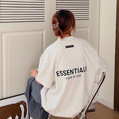 essentials复线短袖T恤植绒字母