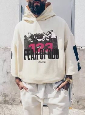 FEAR OF GOD FOG正品联名RRR123美式高街加绒宽松男女连帽卫衣潮