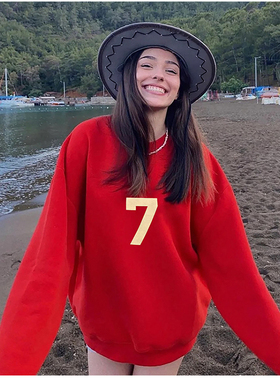 正品FOG FEAR OF GOD第七季7字美式宽松潮牌红色圆领情侣长袖卫衣