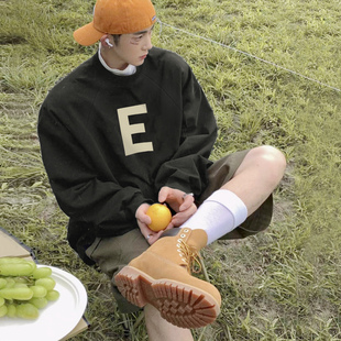 GOD复线ESSENTIALS植绒E字圆领加绒卫衣高街宽松男女 FOG FEAR