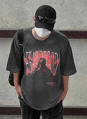 正品FOG FEAR OF GOD三条杠火焰水洗圆领短袖宽松潮牌休闲男女T恤