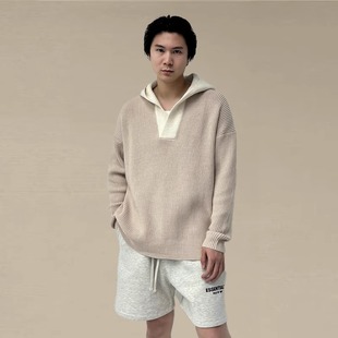FEAR 慵懒风拼接连帽毛衣针织衫 ESSENTIALS美式 男 GOD正品 FOG