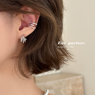 网红个性 清冷ins无耳洞耳夹 叠戴风多层锆石银针耳耳钉女韩系时尚