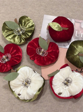 平安夜~圣诞红色苹果发夹女可爱丝绒抓夹侧边夹卡通新年头发饰品