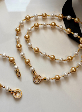 茶金色贵气澳白串珠珍珠毛衣链项链女轻奢小众高级感2025新款颈链