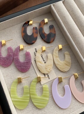 彩色醋酸U 形耳环耳圈树脂甜酷氛围高级感小众温柔时尚轻奢耳饰女